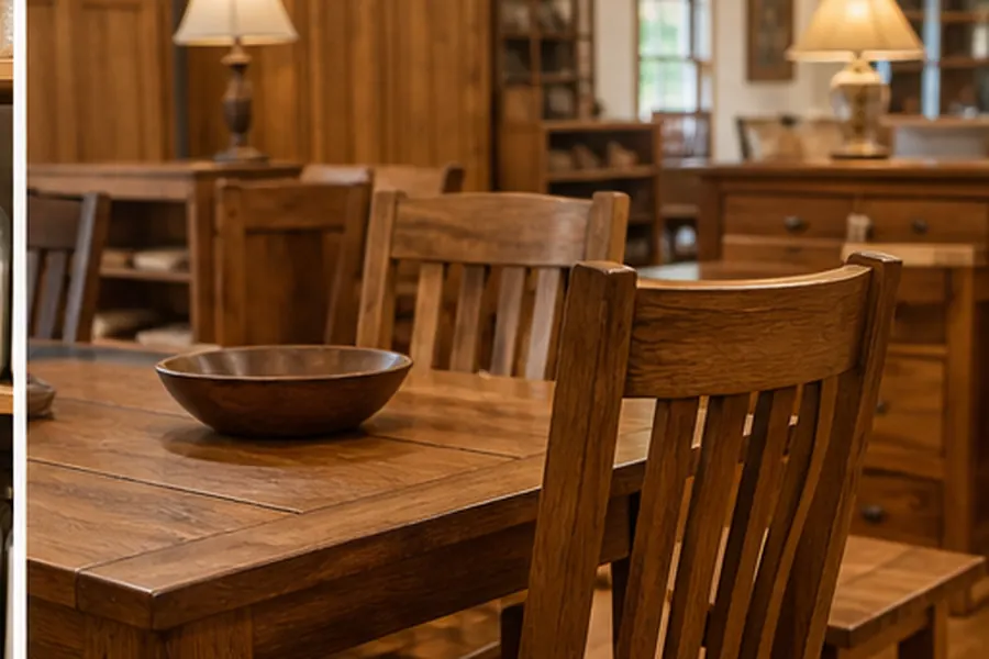 Solid wood furniture showroom detail for furniture store listings