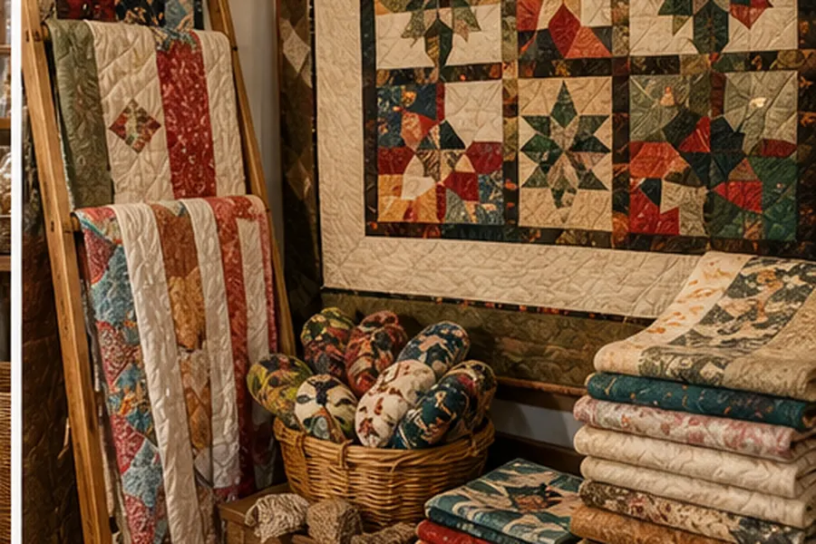 Handmade quilts and craft goods display for specialty store listings