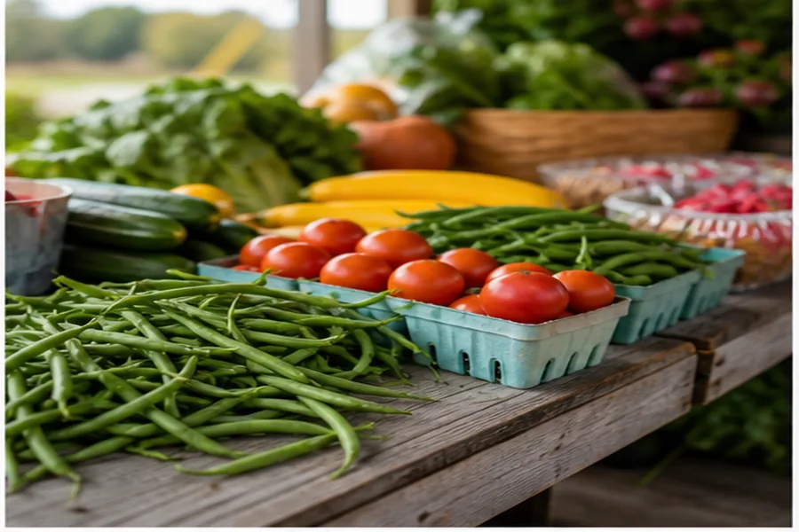Summer roadside produce stand close up for farm market pages