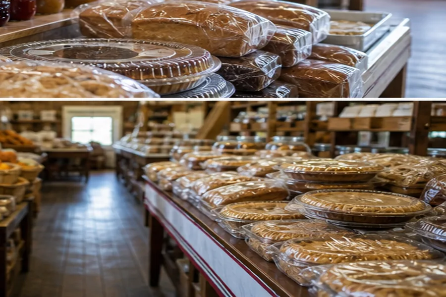 Indoor Dutch market aisle with baked goods and produce for Maryland pages