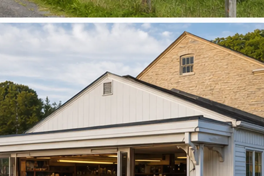 New York rural bulk food shop exterior in a village setting